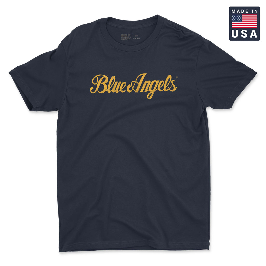 Blue Angels Script T Shirt Men s USN for Life Dark Navy Large