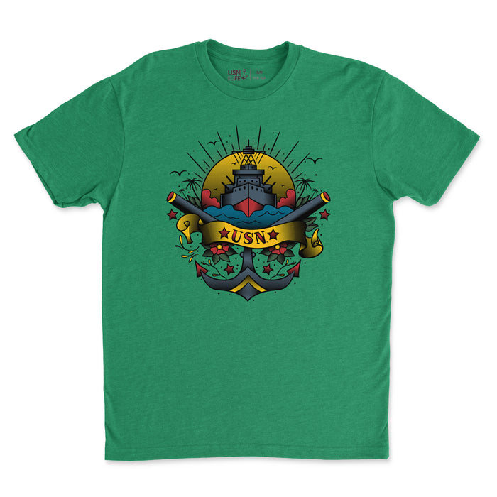Vintage Sailor Battleship Tattoo Men's Limited Emerald Edition T-Shirt
