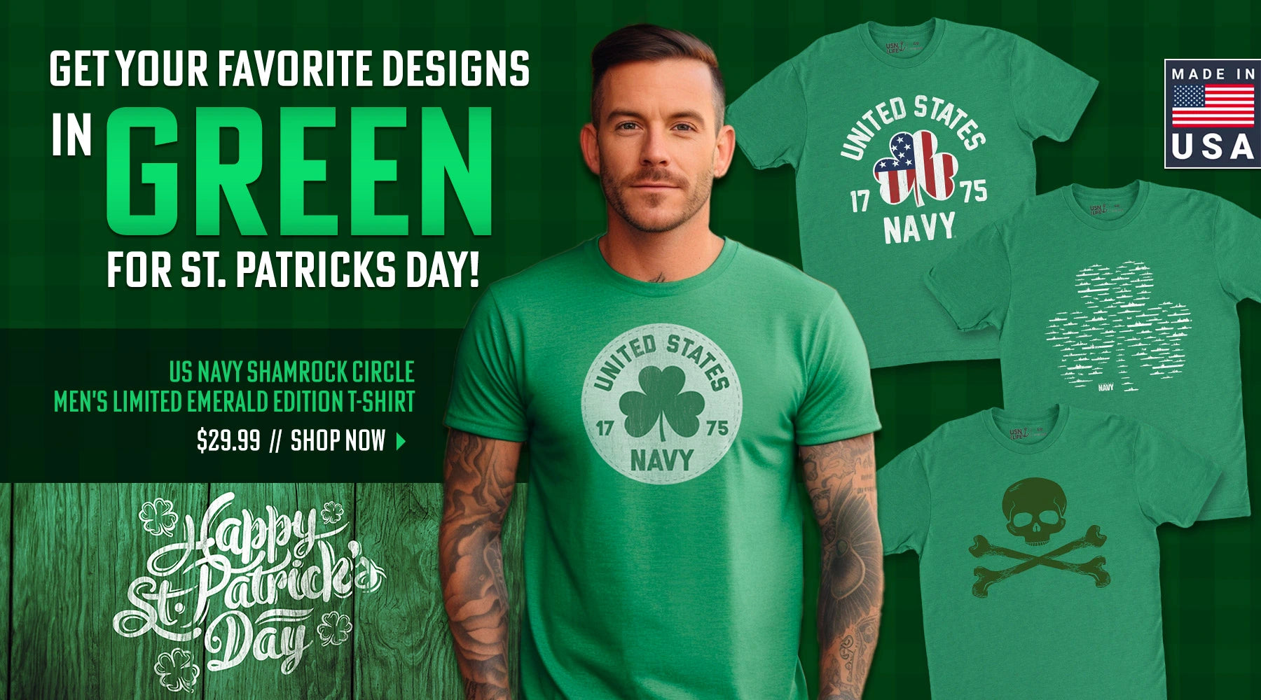 Get Your Favorite Designs In Green For St. Patricks Day! US Navy Shamrock Circle Men's Limited Emerald Edition T-Shirt. $29.99 Shop Now