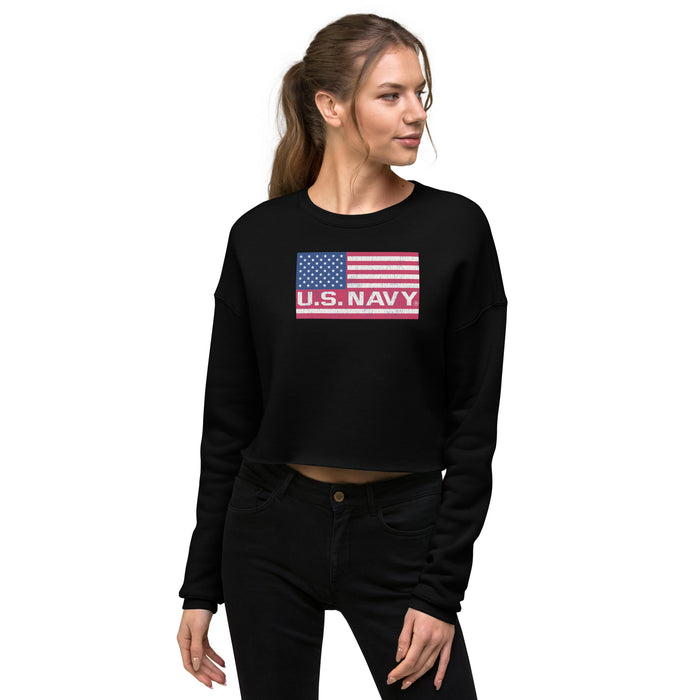 Ladies U.S. Navy Flag Crop Sweatshirt